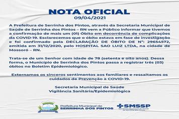 NOTA OFICIAL
A Prefeitura de Serrinha dos Pintos